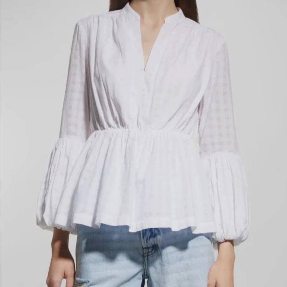 NWT Trina Turk Women's White Beloved Cotton V-Neck 3/4 Sleeve Blouse Top Size L